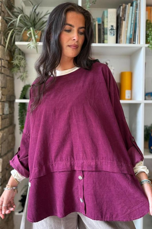 Bateau Needlecord Lazy Layer Top Aubergine